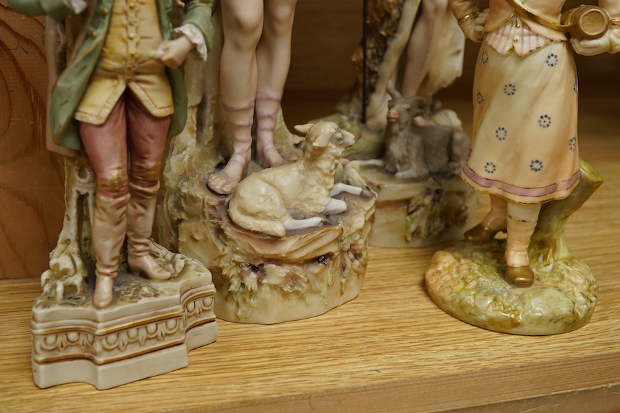 Three Royal Dux figures and a Royal Worcester blush Ivory figure, 30cm